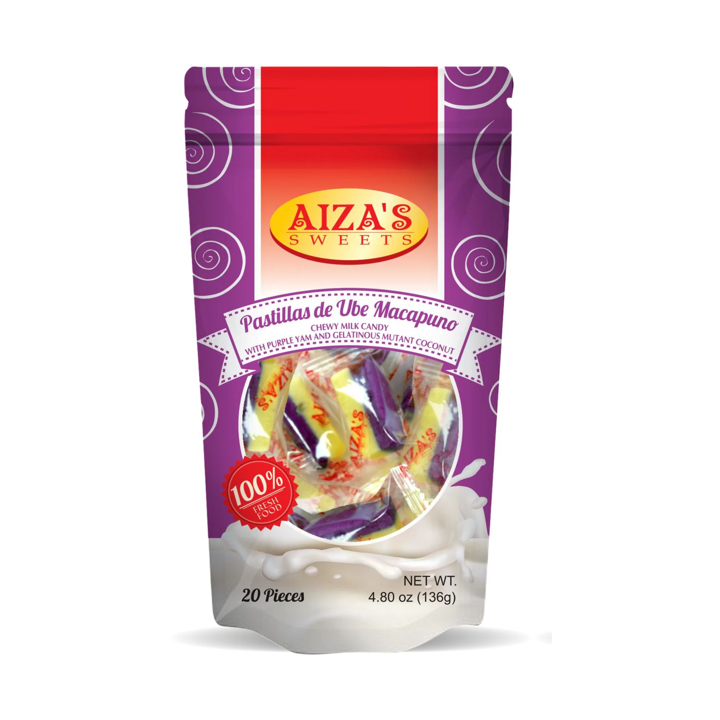 Aiza's Pastillas de Ube Macapuno - 20x20/136g | 4.8oz