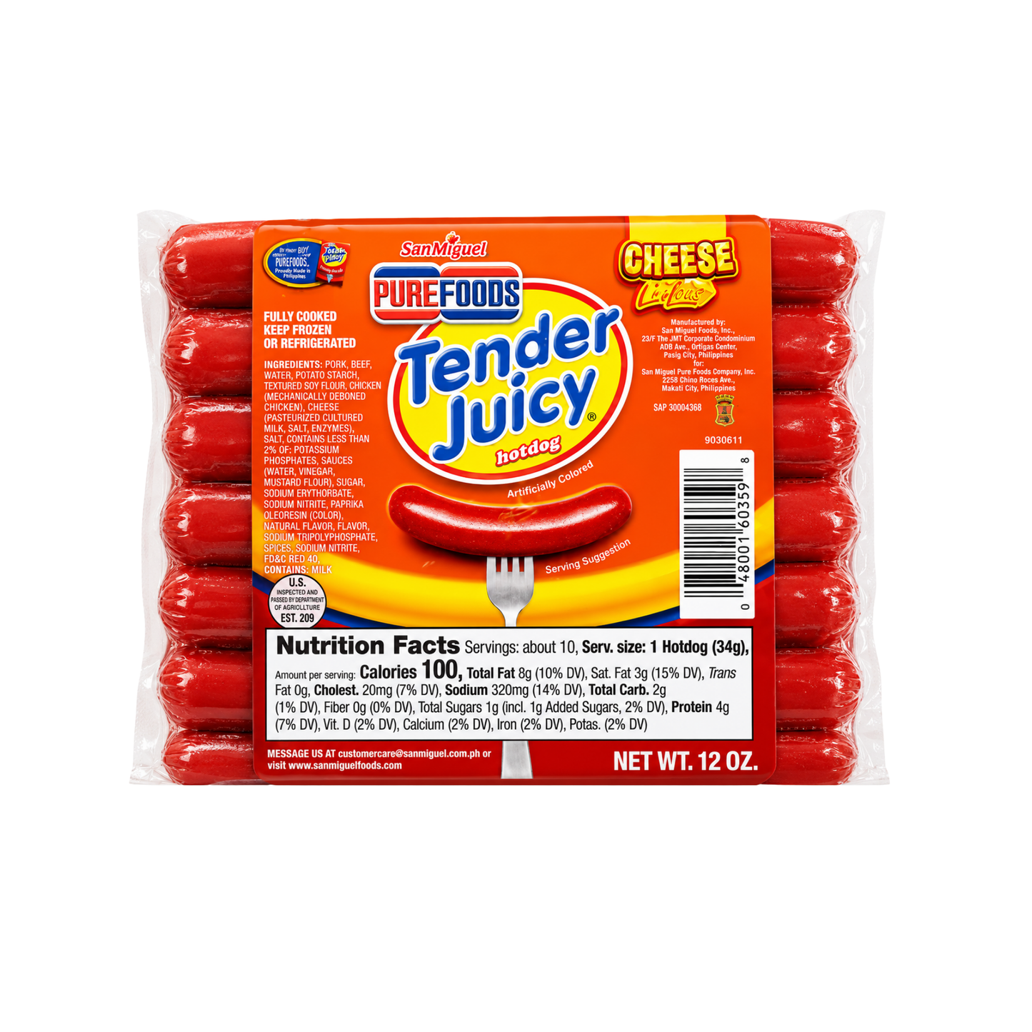 Purefoods Tender Juicy Hotdog Cheese - 12/340g | 12Oz