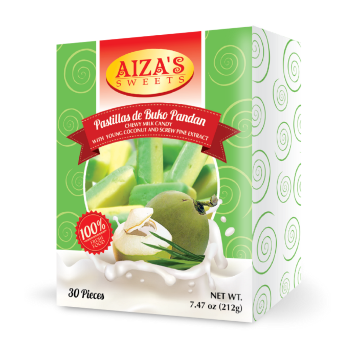 Aiza's Sweets Pastillas de Buko Pandan 30x25/212g | 7.47oz