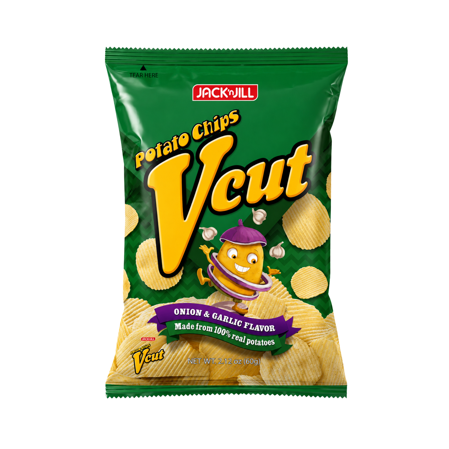 Jack n' Jill V-Cut Potato Chips Onion & Garlic - 50/60g | 2.12oz