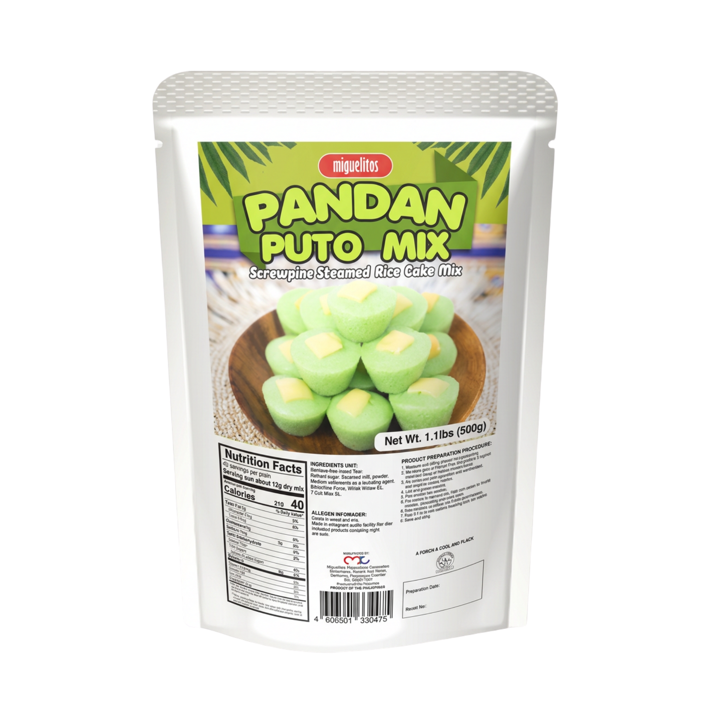 Miguelito's Instant Puto Pandan Premix - 12/500g | 17.64oz