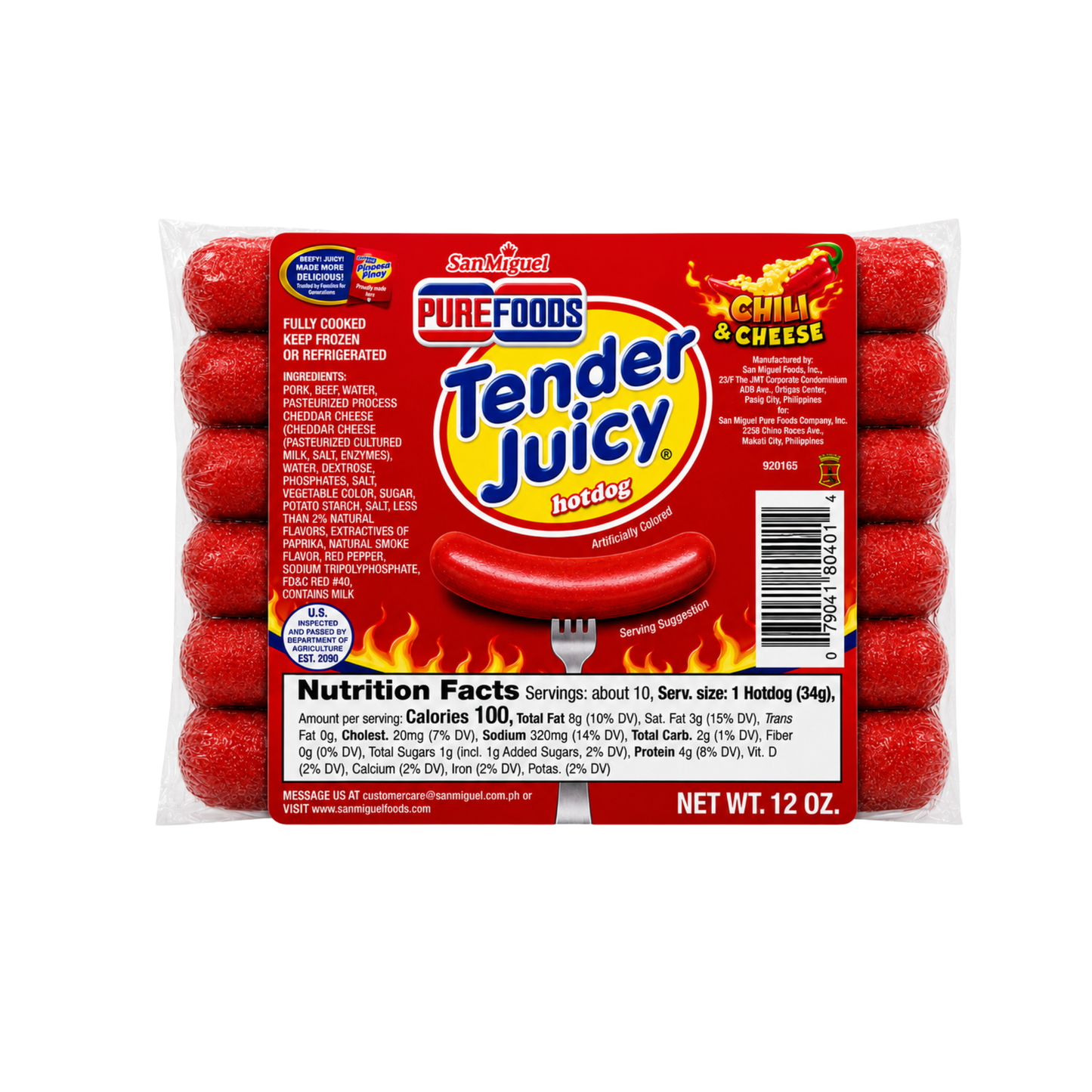 Purefoods Tender Juicy Hotdog Chili Cheese - 12/340g  | 12Oz..
