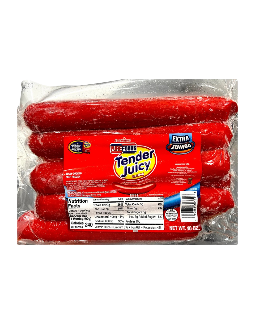 Purefoods Tender Juicy Hotdog Classic Extra Jumbo - 4/40oz